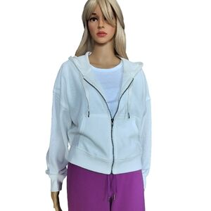 Hippie Rose Waffle Knit Ivory White Zip-Up Hooded Cardigan Size L NWT